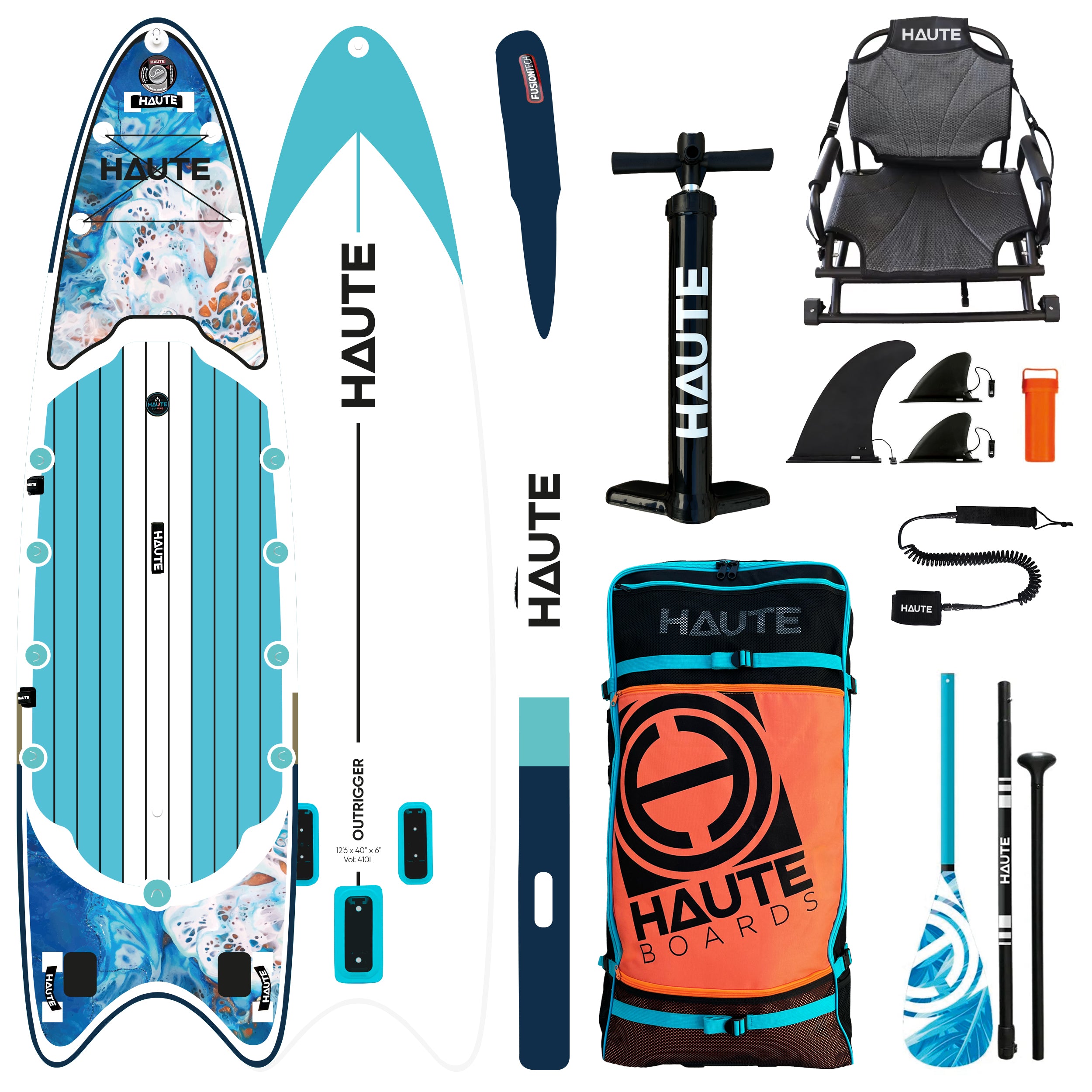 Outrigger 12'6 Şişme Balıkçı Sup Paddle Board Full Set